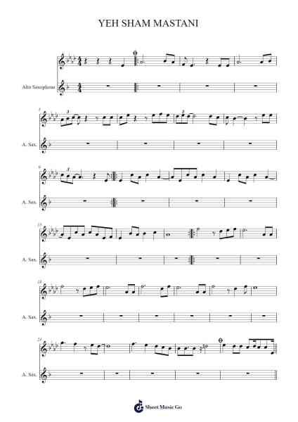 YEH SHAM MASTANI Sheet Music by Rahul Dev Burman-Arr.Atkuk