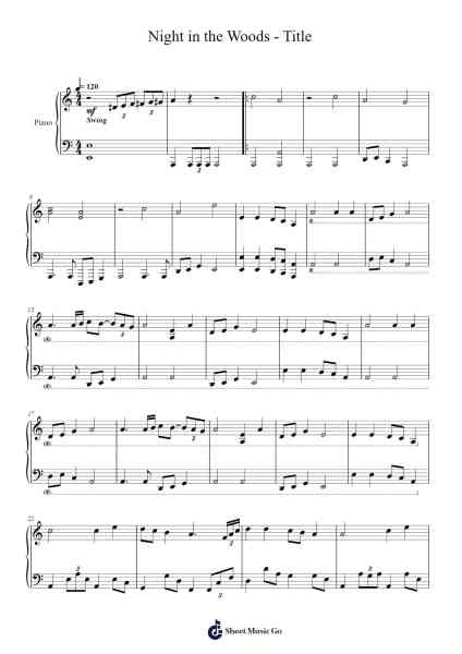 Night in the Woods - Title Sheet Music by Alec Holowka-Arr.Watloise Fredgee
