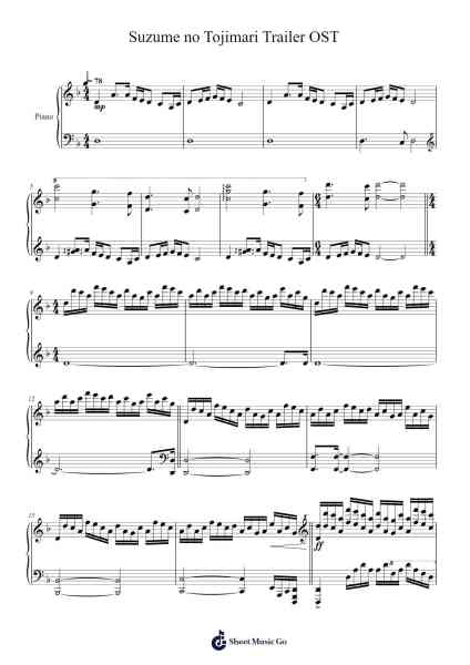 Suzume no Tojimari Trailer OST Sheet Music by unknown composer-Arr.Deyale