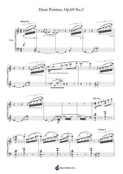 Deux Poèmes, Op. 69: No. 2 Sheet Music by Alexander Scriabin-Arr.Norther