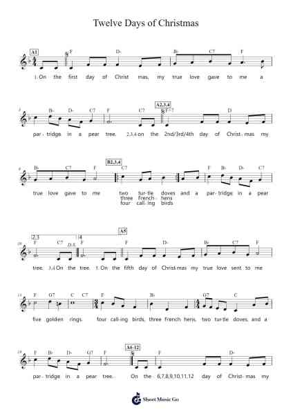 Twelve Days of Christmas Sheet Music by Traditional English Carol-Arr.Leifclaire Frankbrooke