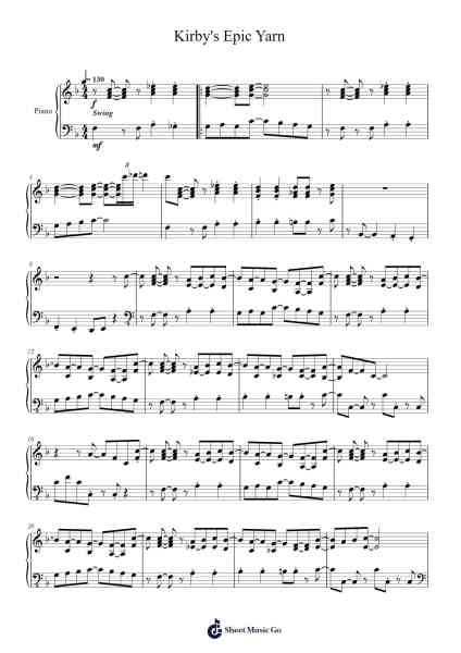 Quilty Square - Kirby's Epic Yarn Piano Sheet Music by Tomoya Tomita-Arr.Priestvy
