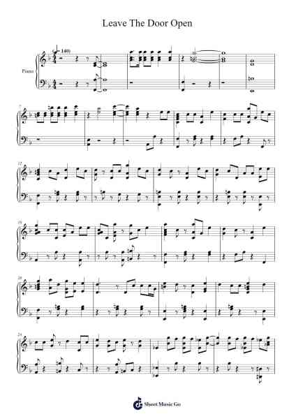 Leave The Door Open Sheet Music by Bruno Mars-Arr.Fergreg Woogrote