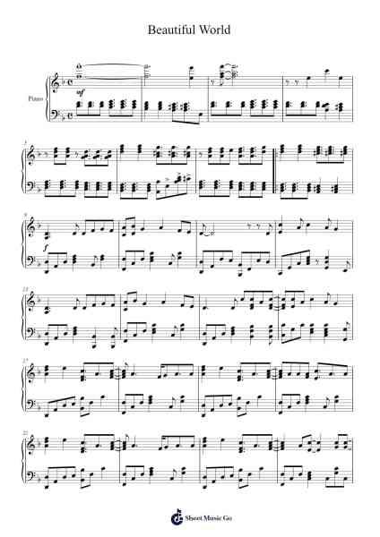 Beautiful World Sheet Music by Utada Hikaru-Arr.Hawroll Quilrel