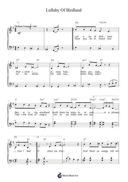 Lullaby Of Birdland Sheet Music by George Shearing-Arr.Lytnoah