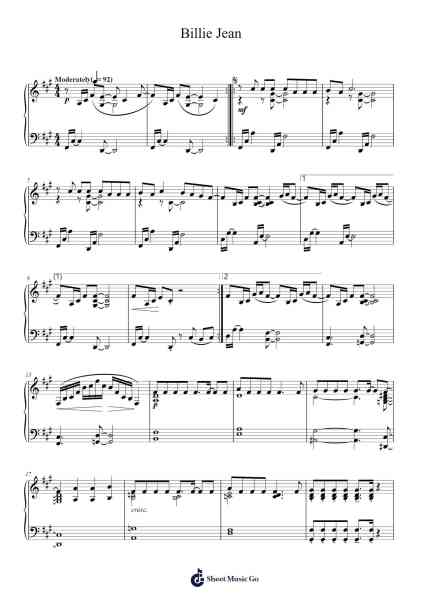Billie Jean Sheet Music by Michael Jackson-Arr.Dickbryce Biien