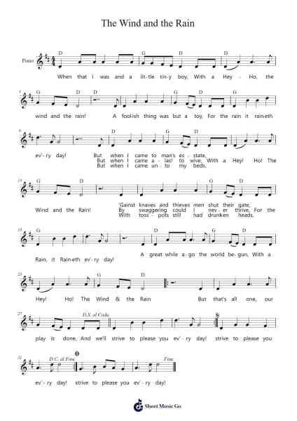 The Wind and the Rain from Twelfth Night Sheet Music by undefined-Arr.Chestom