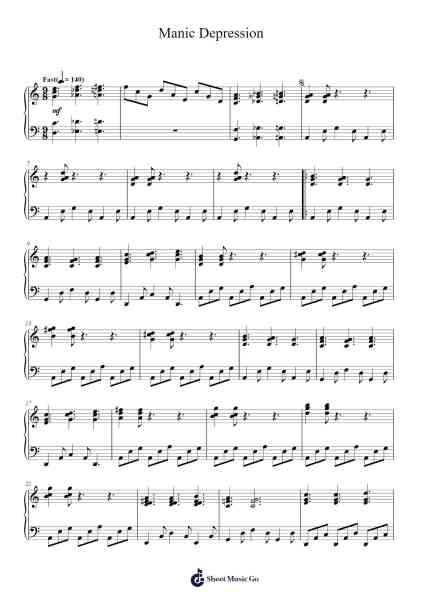 Manic Depression Sheet Music by Jimi Hendrix-Arr.Blanes Poyale