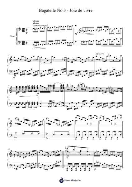 Bagatelle No 3 - Joie de vivre Sheet Music by Younglome-Arr.Campnah