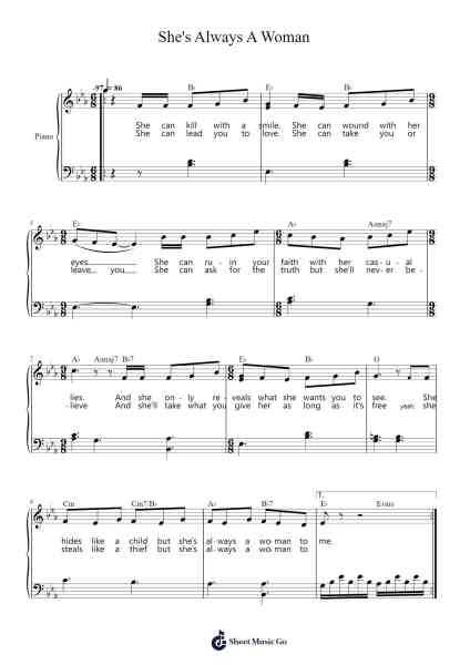 She's Always A Woman Sheet Music by Billy Joel-Arr.Ranlass Dulelroy