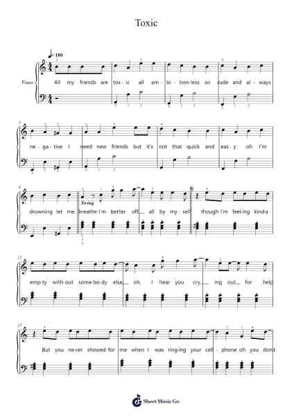 Toxic Sheet Music by BoyWithUke-Arr.Fordtodd