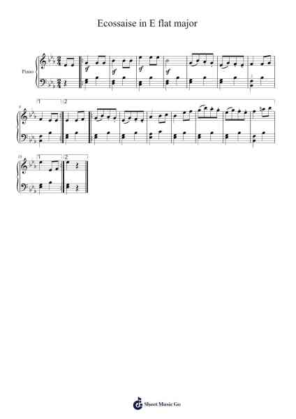 Ecossaise in E-flat Major, WoO 86 Sheet Music by Ludwig van Beethoven-Arr.Sibylpham Surfer