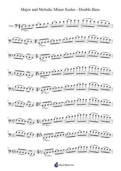 Major and Melodic Minor Scales - Double Bass Sheet Music by ladybassmusic-Arr.Craiac