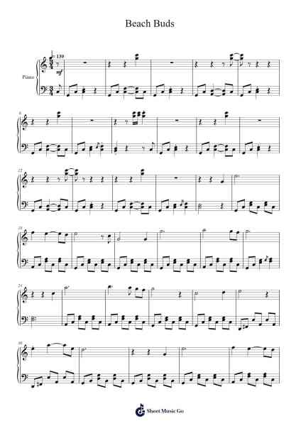 Beach Buds - A Short Hike (Piano Solo) Sheet Music by Mark Sparling-Arr.Norgiles