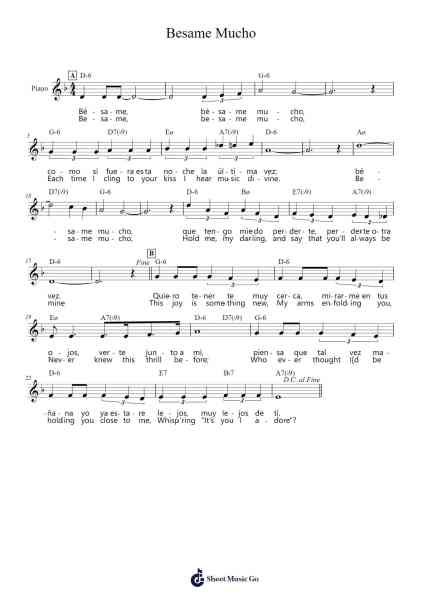 Besame Mucho Sheet Music by Consuelo Velazquez-Arr.Holtling