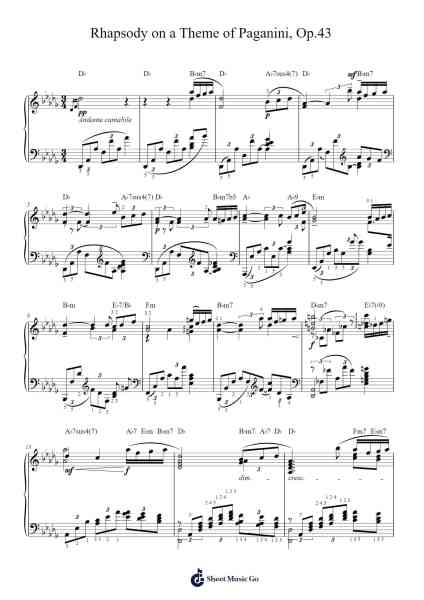Rhapsody on a Theme of Paganini, Op. 43: Variation XVIII Sheet Music by Sergei Rachmaninoff-Arr.Benga