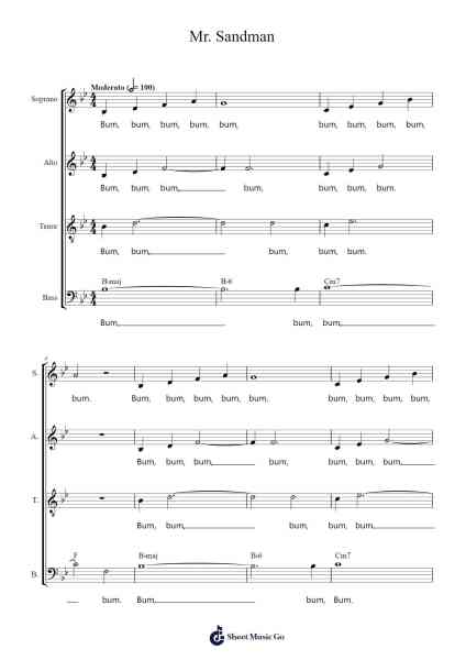 Mr. Sandman Sheet Music by The Chordettes-Arr.Charfra Tesscer