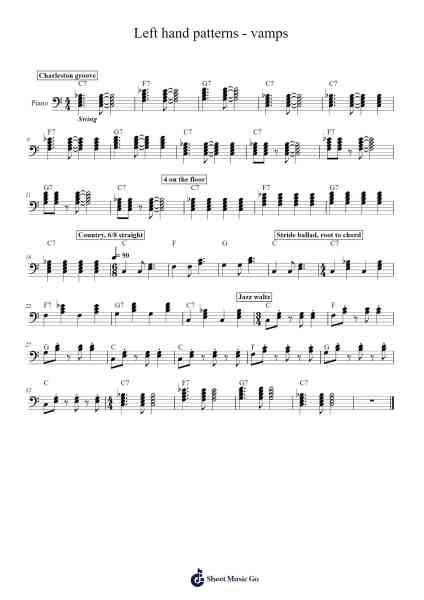Left hand patterns - vamps Sheet Music by Heclare Scottlee-Arr.Elboyce