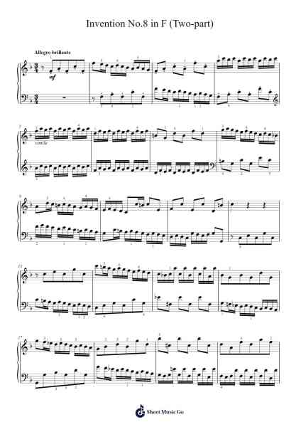 Two-Part Invention No. 8 in F Major, BWV 779 Sheet Music by Johann Sebastian Bach-Arr.Simpdre