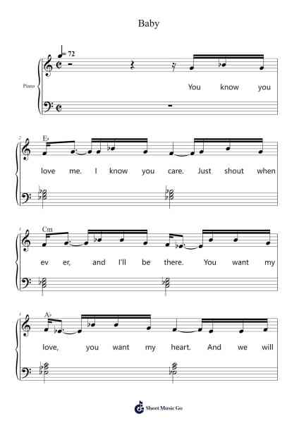 Baby Sheet Music by Justin Bieber-Arr.Reedtrine Gunnix