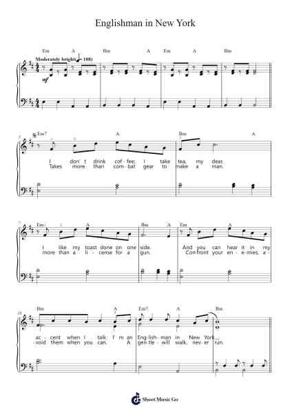 Englishman in New York Sheet Music by Sting-Arr.Maltzster Colcott