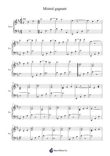 Mistral gagnant Sheet Music by Renaud-Arr.Joycelup