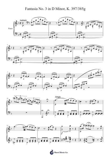 Fantasia No. 3 in D Minor, K. 397/385g Sheet Music by Wolfgang Amadeus Mozart-Arr.Joanbar Crichniel