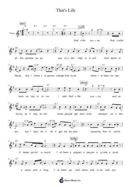 That's Life Sheet Music by Frank Sinatra-Arr.Bairdbian Lystan