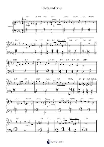 Body and Soul Musica per pianoforte di Johnny Green - Arr.Rontrine Ollyn