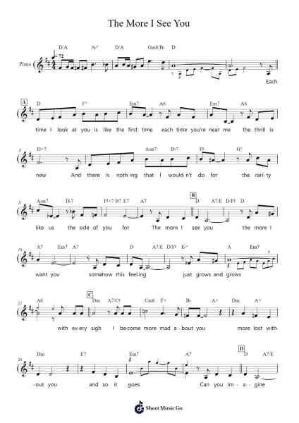 The More I See You Sheet Music by Harry Warren-Arr.Carlchols