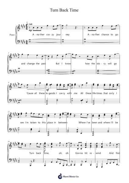 Turn Back Time Sheet Music by Derivakat-Arr.Kensibyl