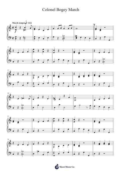 Colonel Bogey March Sheet Music by Kenneth J. Alford-Arr.O'Canise Montseph