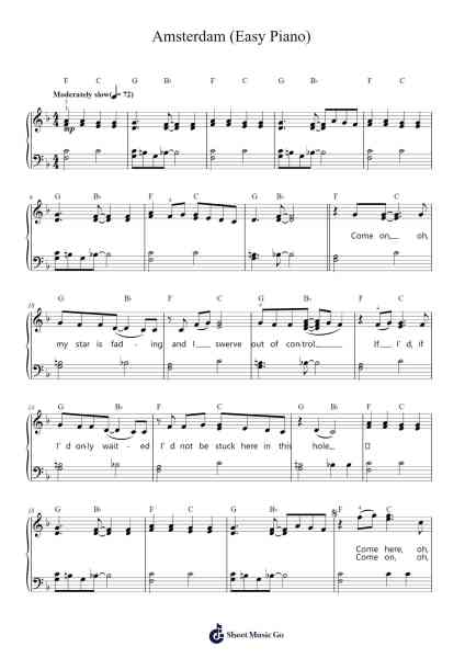 Amsterdam (Easy Piano) Sheet Music by Coldplay-Arr.Derlian Sumeo