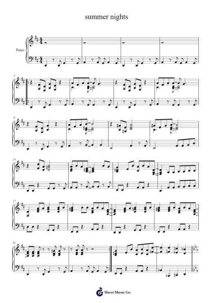 summer nights Sheet Music by John Travolta-Arr.Hoodlyle Joyyoung