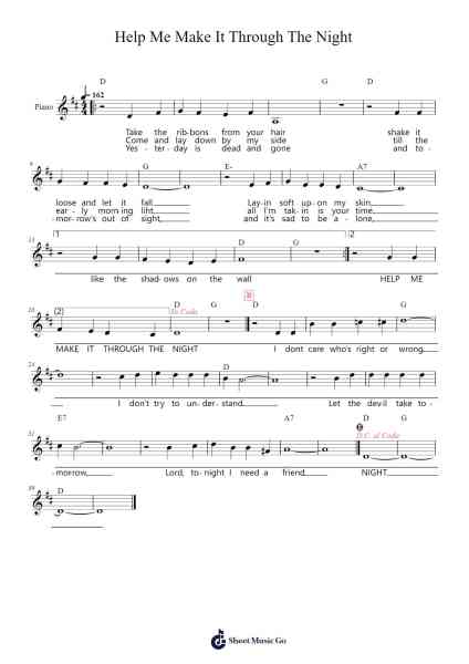 Help Me Make It Through The Night Sheet Music by Kris Kristofferson-Arr.Buckclough Woogold