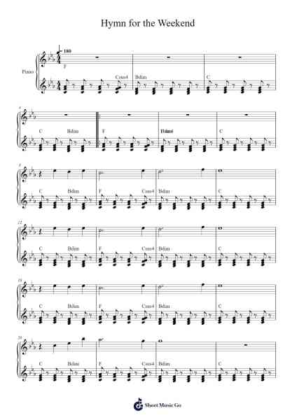 Hymn for the Weekend Sheet Music by Coldplay-Arr.Freeclife