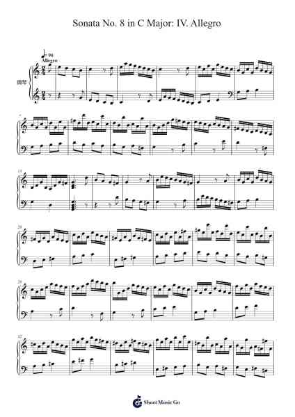 Sonata No. 8 in C Major: IV. Allegro Sheet Music by Giovanni Battista Pescetti-Arr.Lopeare