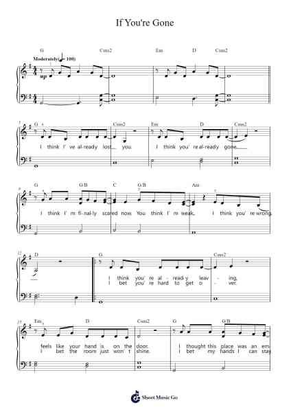 If You're Gone Sheet Music by Matchbox Twenty-Arr.Joanbroad Tedrene
