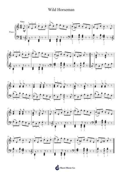 Album for the Young, Op. 68 "Wild Horseman" Sheet Music by Robert Schumann-Arr.Browntis