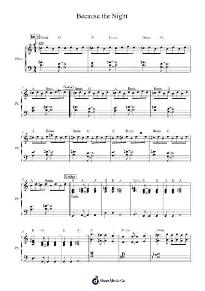 Because the Night Sheet Music by Bruce Springsteen-Arr.Caelance