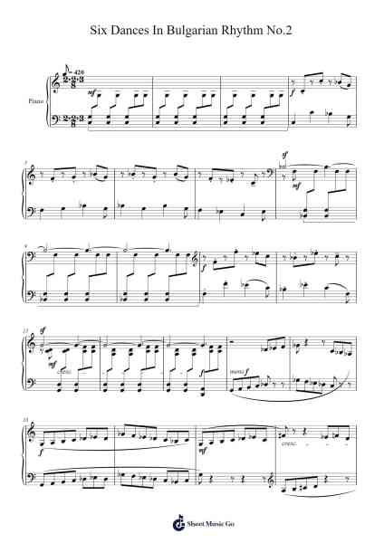 Six Dances In Bulgarian Rhythm No.2, from "Mikrokosmos", Sz.107, BB 105 Sheet Music by Béla Bartók-Arr.Efkirk