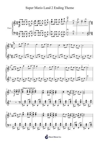 Super Mario Land 2 Ending Theme (6 Golden Coins) Sheet Music by Kazumi Totaka-Arr.Chadner