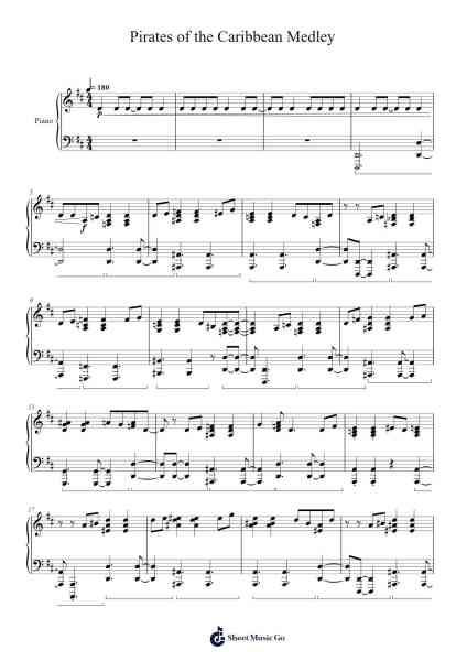 Pirates of the Caribbean Medley Sheet Music by Hans Zimmer/Klaus Badelt-Arr.Watblack Jackcoln