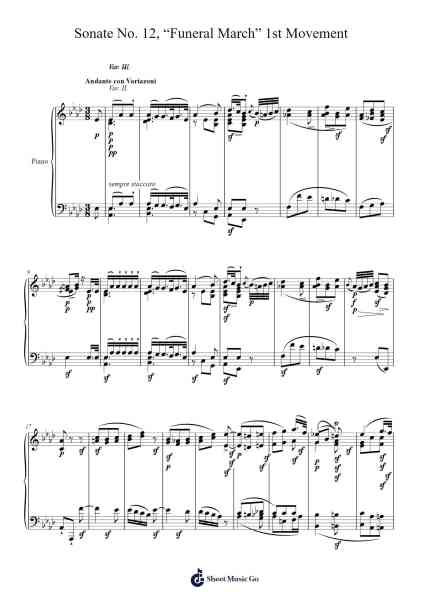 Sonate No. 12 in A-flat Major, Op. 26 "Funeral March": I. Andante con variazioni Sheet Music by Ludwig van Beethoven-Arr.Holmesmax