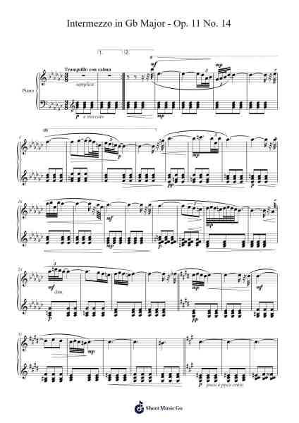 Intermezzo in G-flat Major, Op. 11 No. 14 Sheet Music by Joseph Xie-Arr.Pehall