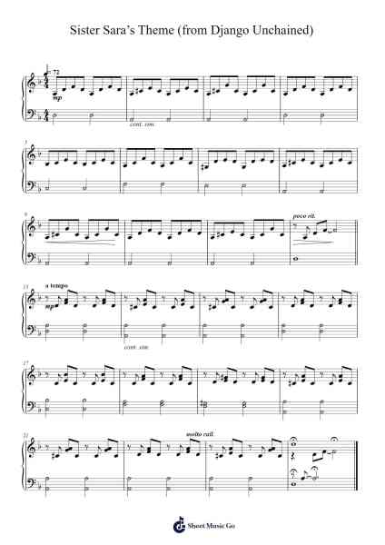 Sister Sara's Theme (Django Unchained) - Piano Solo Sheet Music by Ennio Morricone-Arr.Wancolm