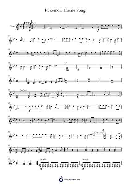Pokemon Theme Song Sheet Music by Misc Cartoons-Arr.Bunharine Coftroy