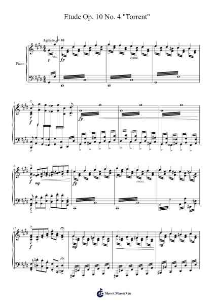 Etude Op. 10 No. 4 in C-sharp Minor "Torrent" Musica per pianoforte di Frédéric Chopin - Arr.Swinale Reedria