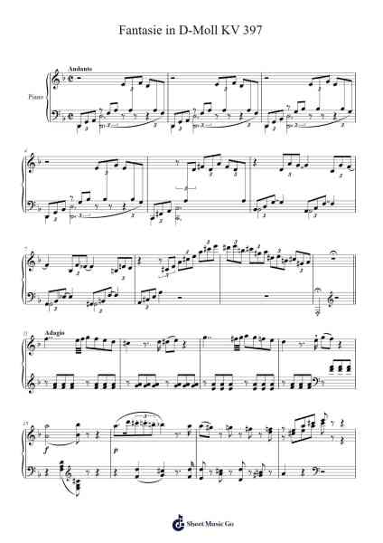 Fantasie in D-Moll KV 397 Sheet Music by W. A. Mozart-Arr.O'Cakeats Leofunk