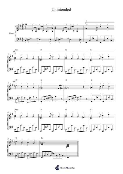 Unintended Sheet Music by Muse-Arr.Gasper Inlot